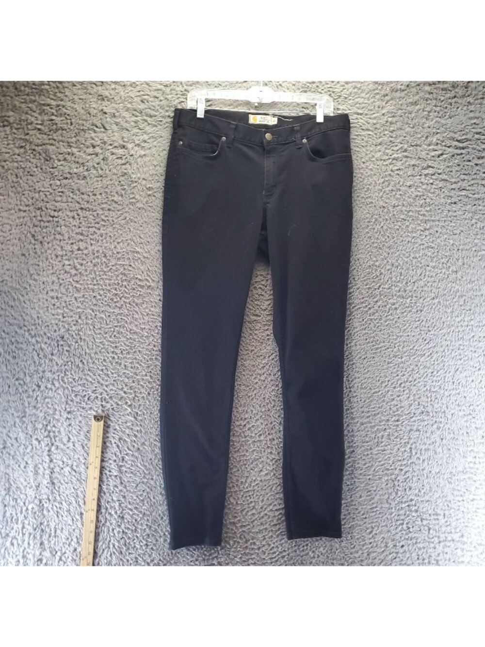 Carhartt Jeans Womens 12 Tall Black Rugged Flex Layton Skinny-Leg Slim Fit
